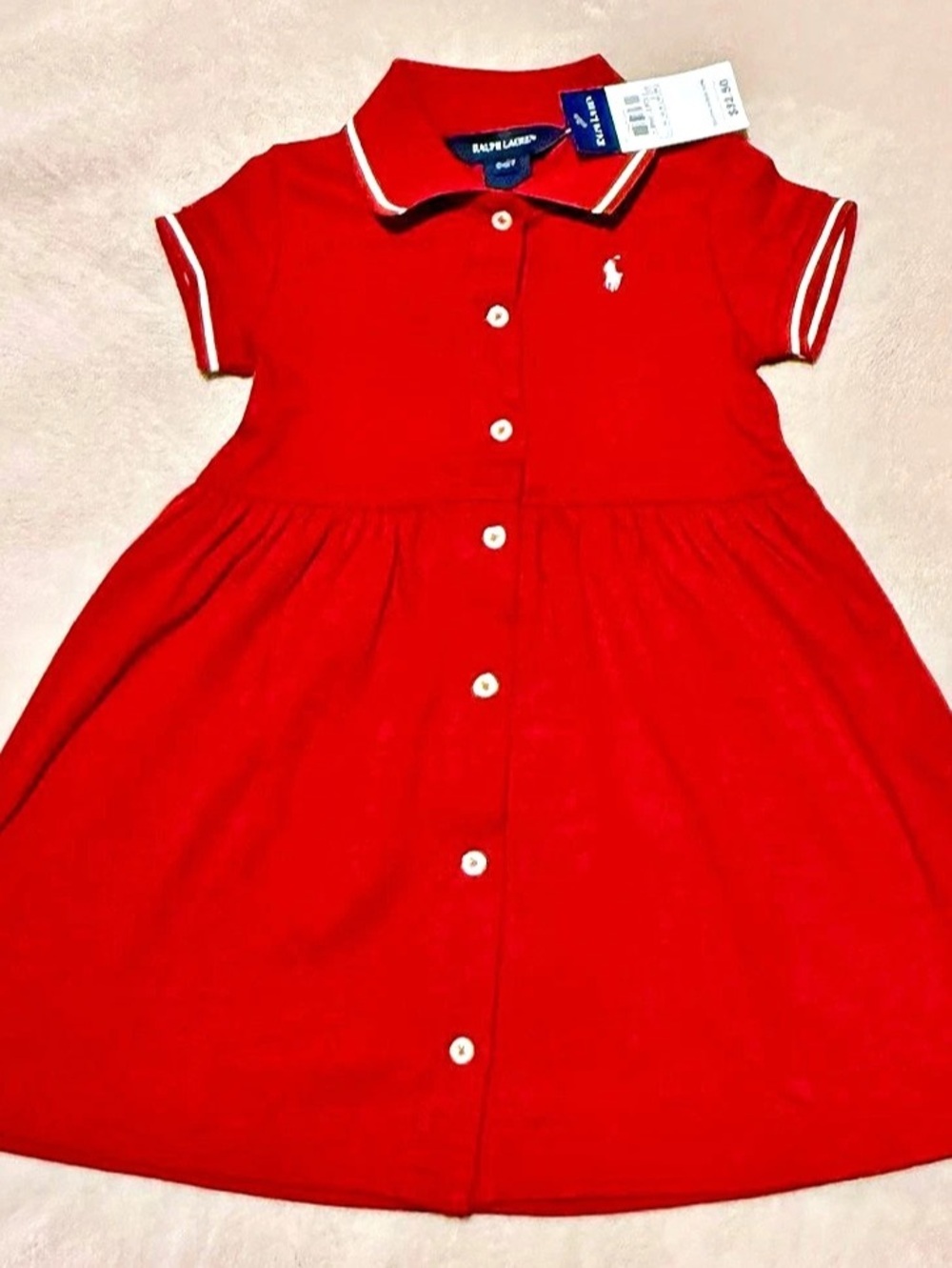 Ralph Lauren Cotton Mesh Polo Dress Girls Red Size 2T